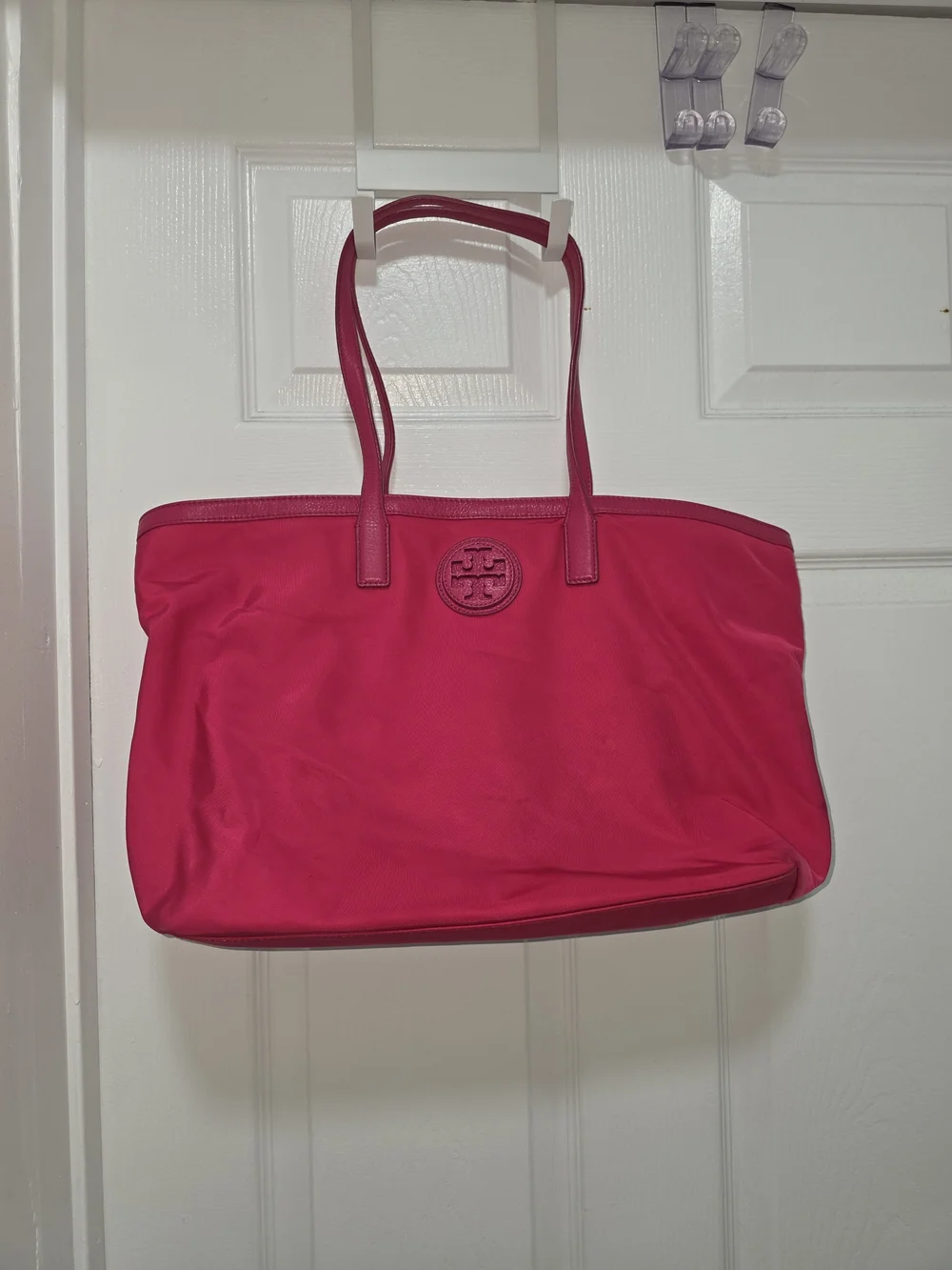 Tory Burch Hot Pink Nylon Tote with Logo Medallion